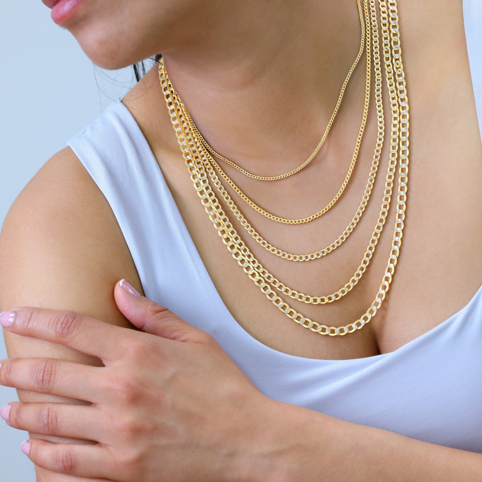 10K Yellow Gold 2mm-8.5mm Diamond Cut Pave Cuban Chain Necklace Bracelet 7″- 30″