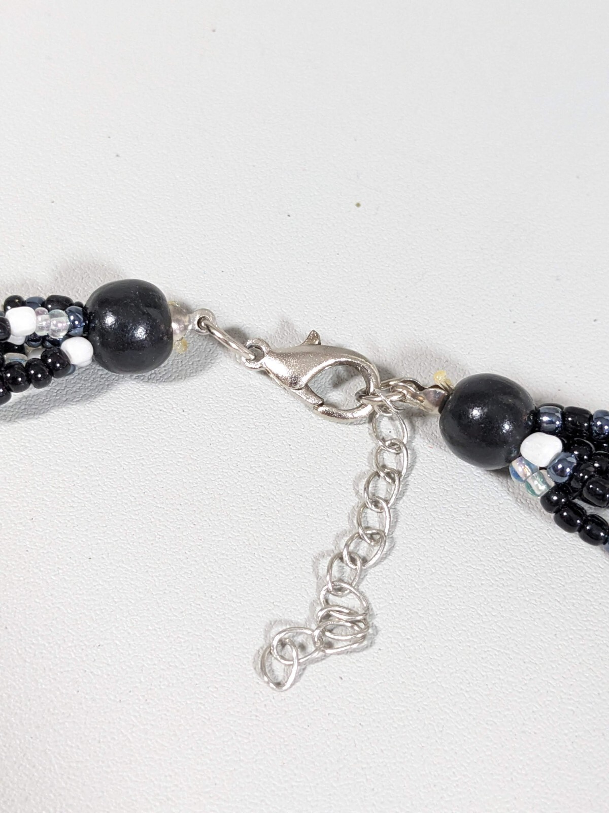 Black Gray White Glass Seed Bead Acrylic Curved Dome Pendant Necklace 20 inch