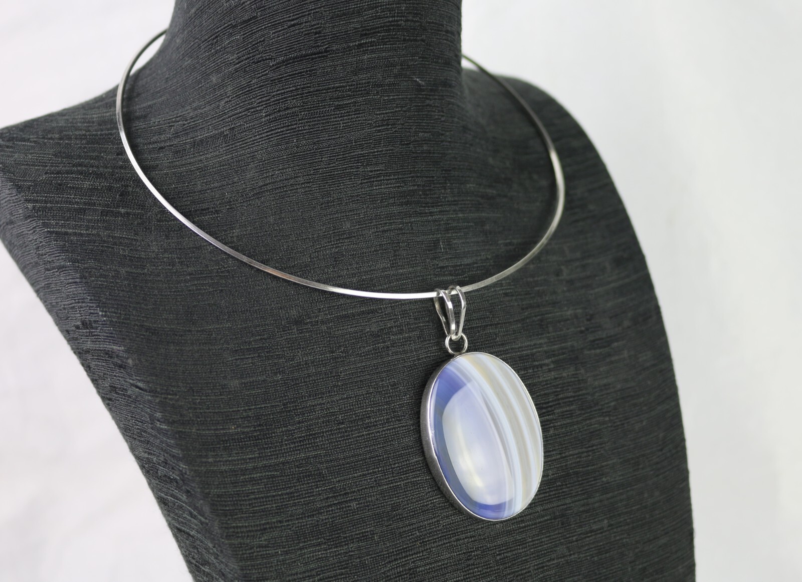 Vintage Israel Iris Agate Sterling Silver 925 Pendant w/ Choker Necklace