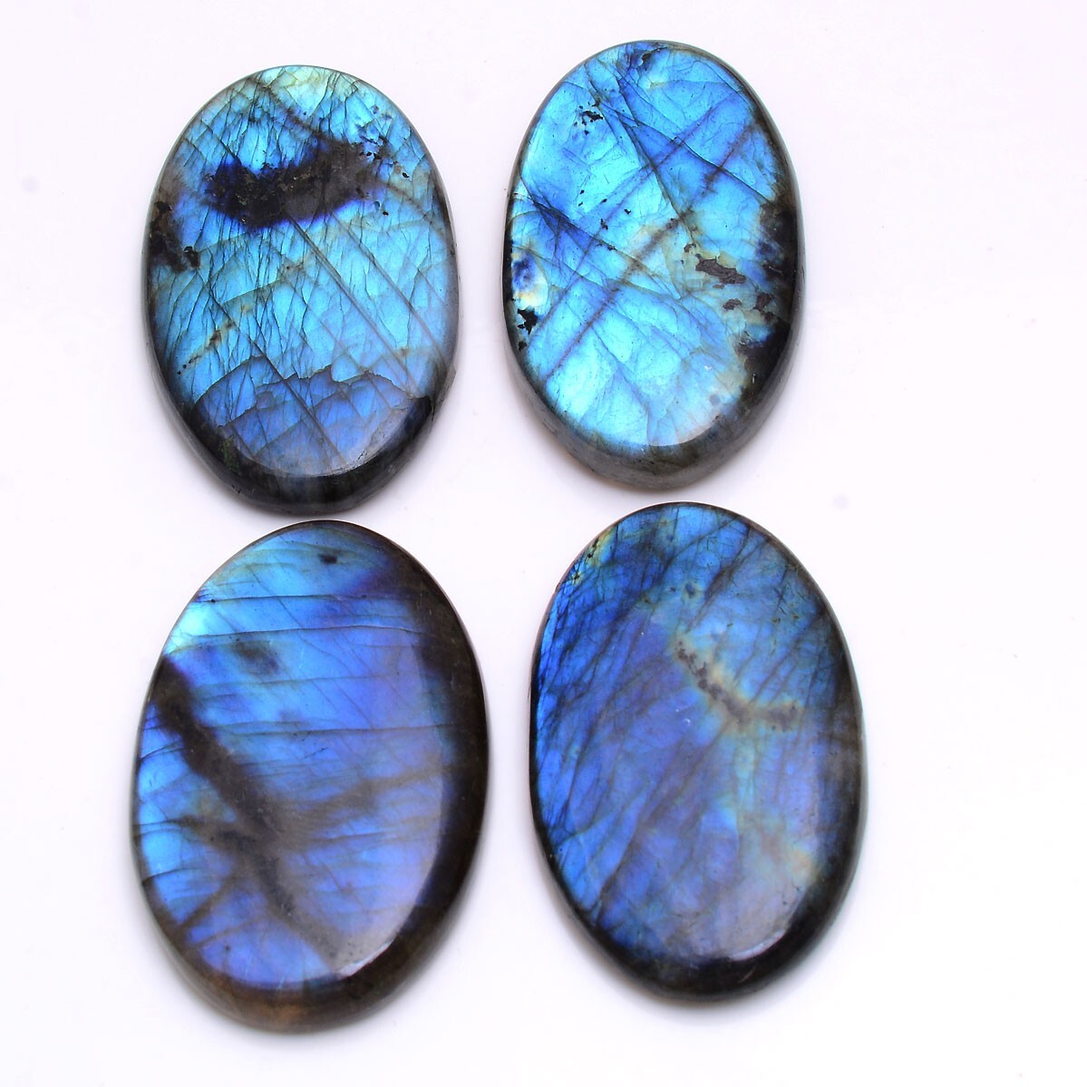 4 Pcs Natural Labradorite Blue Shine 44mm-47mm Oval Pendant Size Gemstones Lot