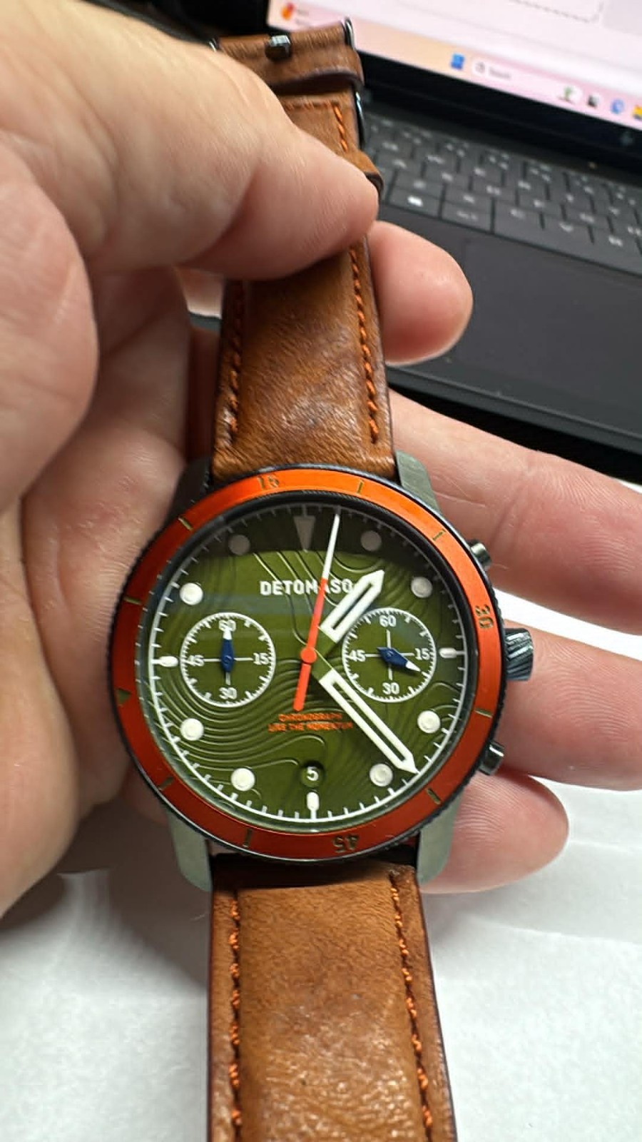 NEW Mens Detomaso 42mm D11-07 G2305 watch Chronograph (A40) OLIVE GREEN DIAL