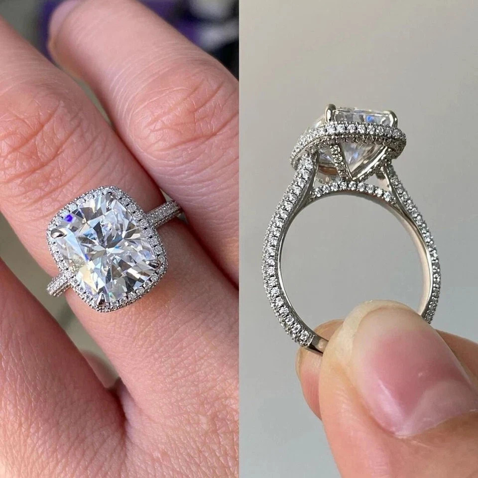4 CT IGI Brilliant Cut Cushion VS1 Lab Grown Diamond Wedding Ring 14K White Gold