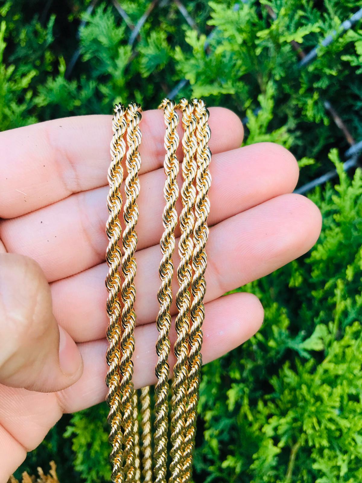 18K Gold Filled Rope Chain Necklace Mens 24 inch Cadena Soga Hombre Oro