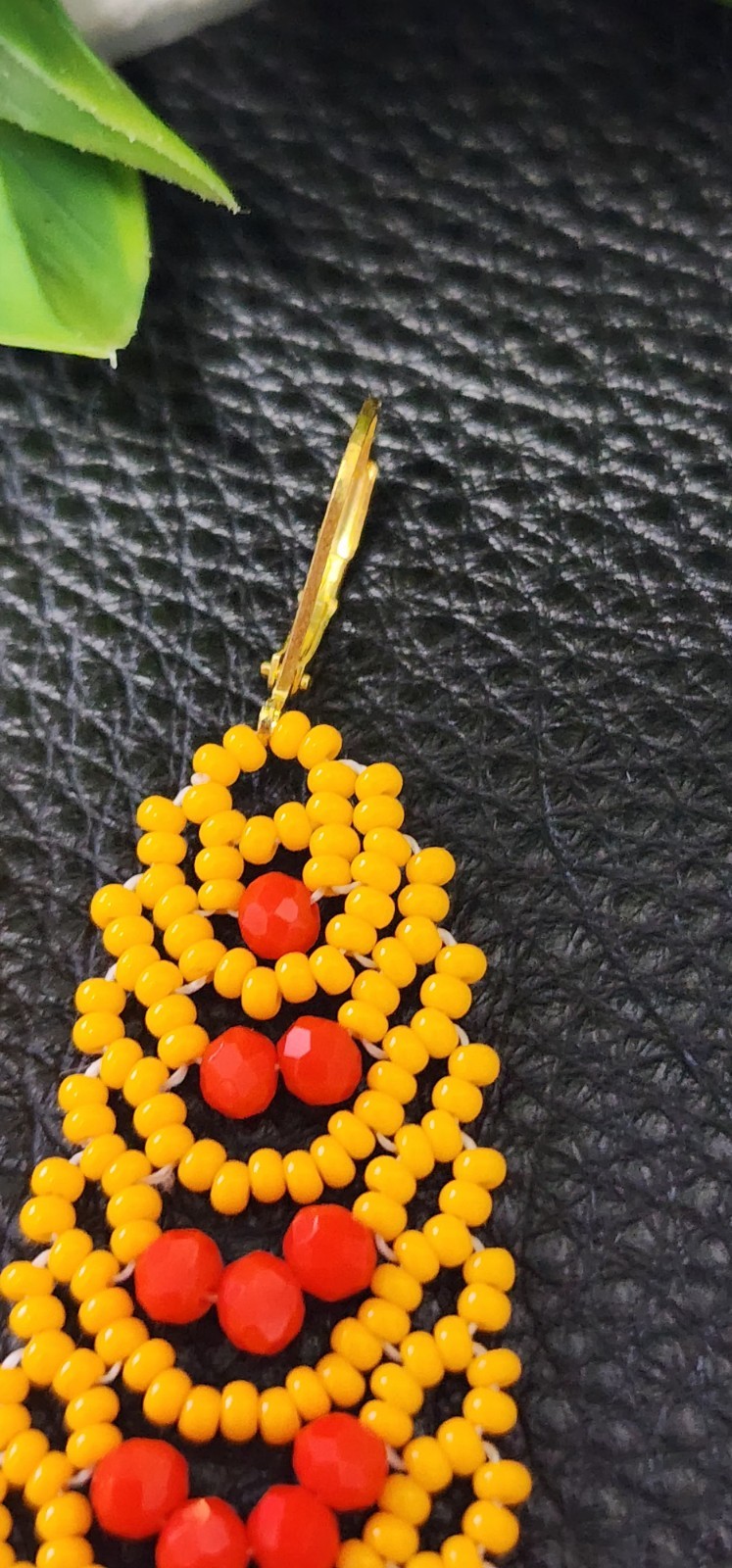 Beautiful Orange Zcech Glass Seed Beads Earrings