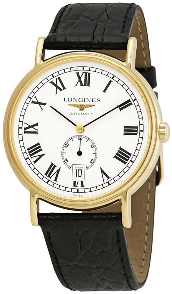 Longines Presence Automatic Yellow Gold PVD Black Leather Mens Watch L48052112