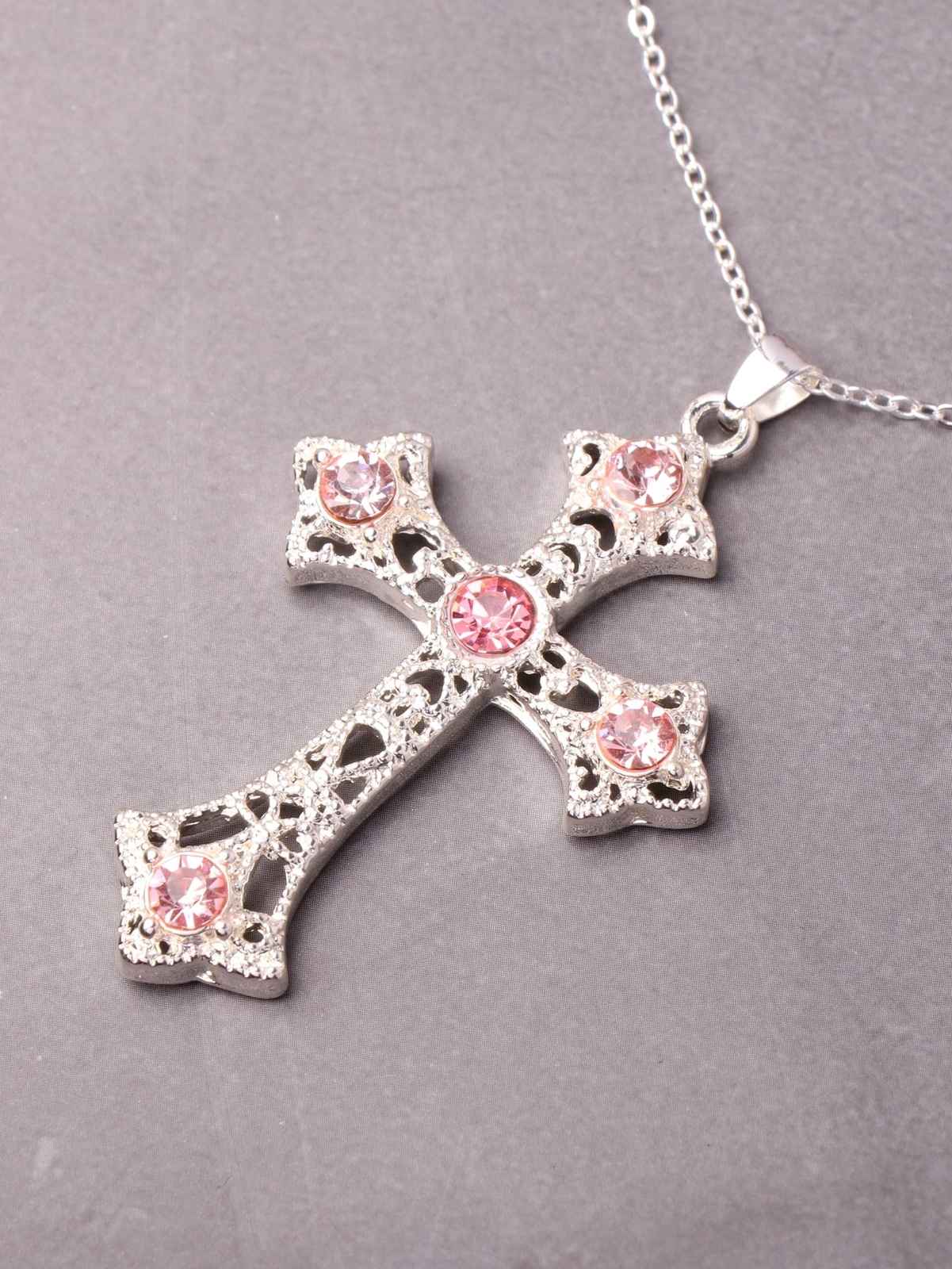 1pc Silver-plated Zinc Alloy Pink Cross Pendant Necklace for Women Jewelry for