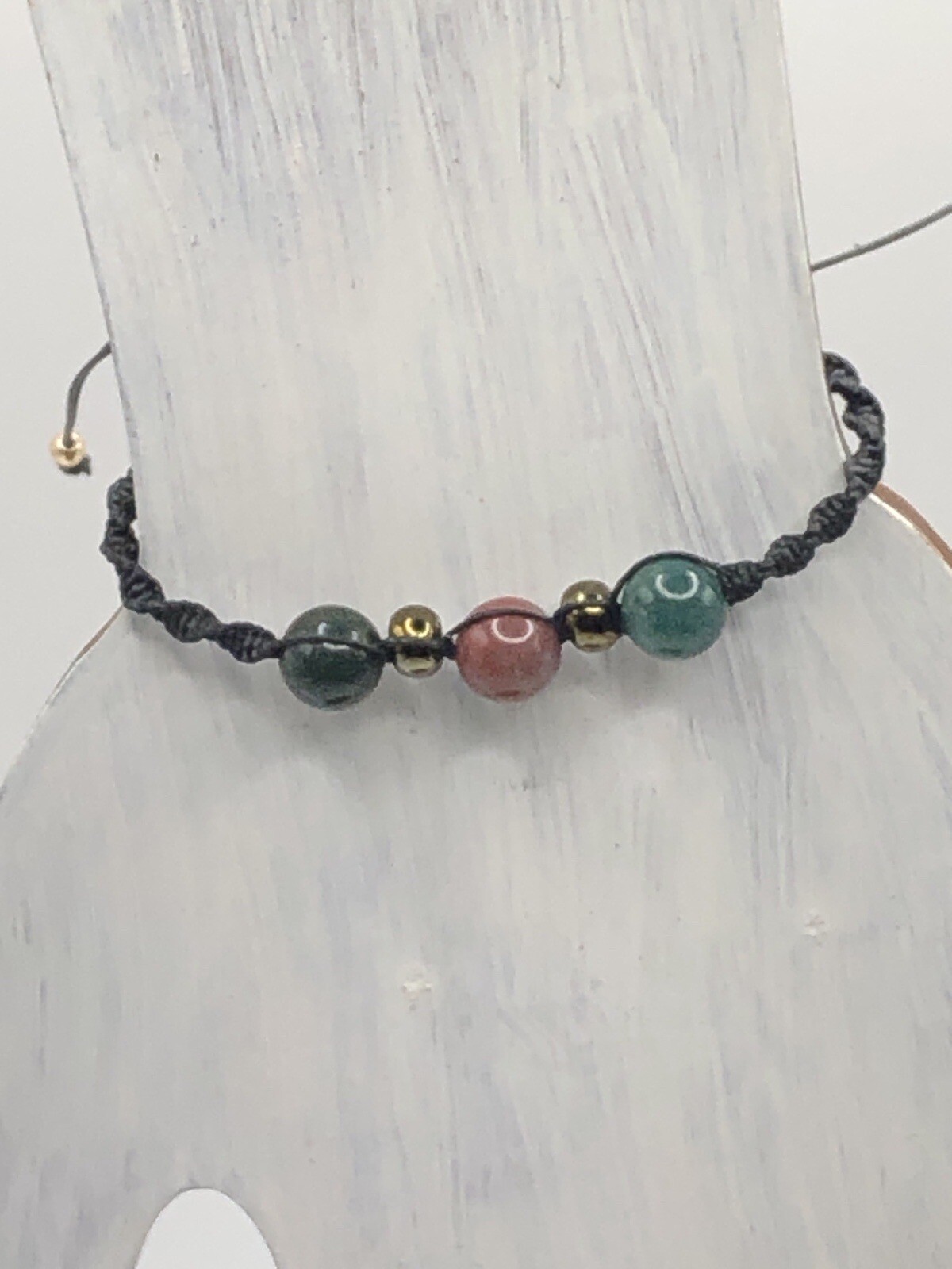 Handmade Macrame Spiral Knot, Adjustable Bracelet with Fancy Jasper Gemstones