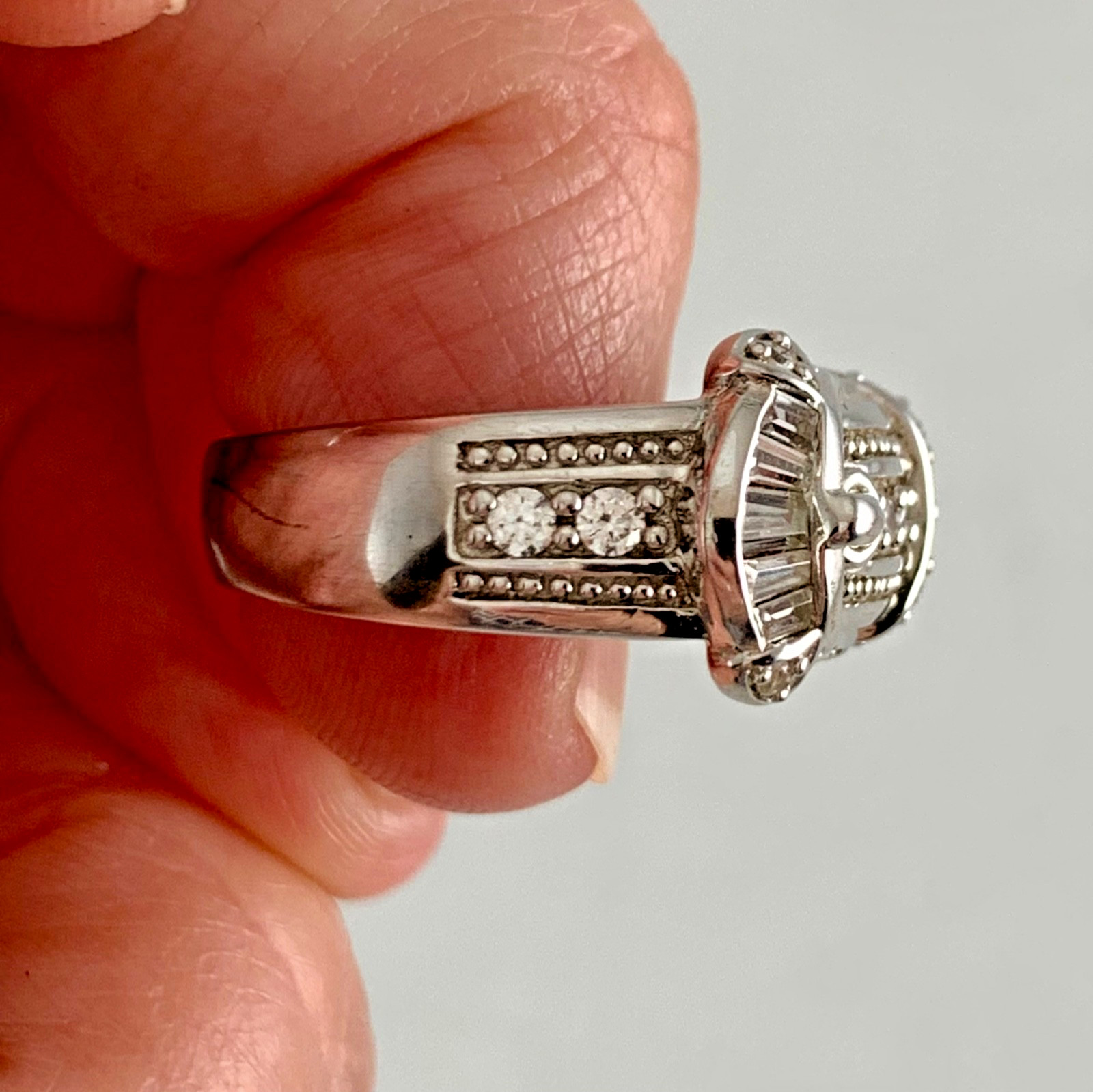 Victoria Wieck Solid Sterling CZ Buckle Ring Sz. 6.75”