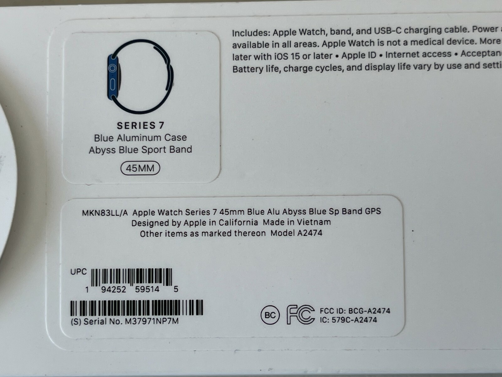Apple Smart Watch 7 GPS 45mm MKN83LL/A Abyss Blue Sport Band 32 GB Wristwatch ..