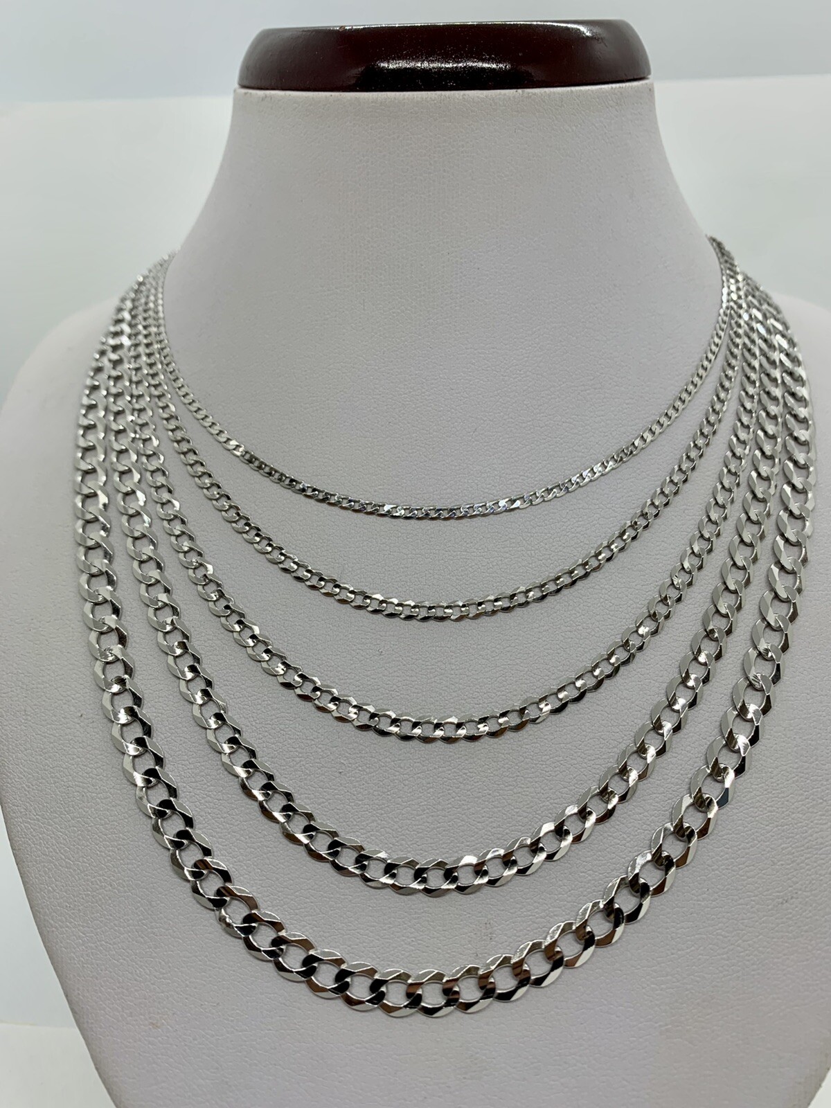 14K Solid White Gold Cuban Link Chain/Necklace Men’s/Women’s 2.2mm-5.7mm 16″-30″