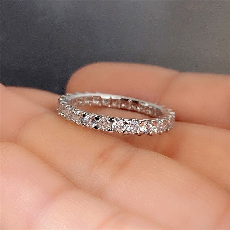 2 Colors Classic Women 14k Gold PLated Sparkling CZ Band Ring Wedding Engagement