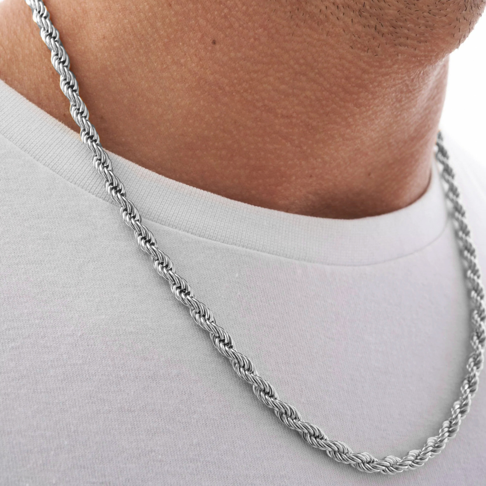 4MM Italian Sterling Silver Rope Link Chain Necklace 925 Silver Chain UNISEX