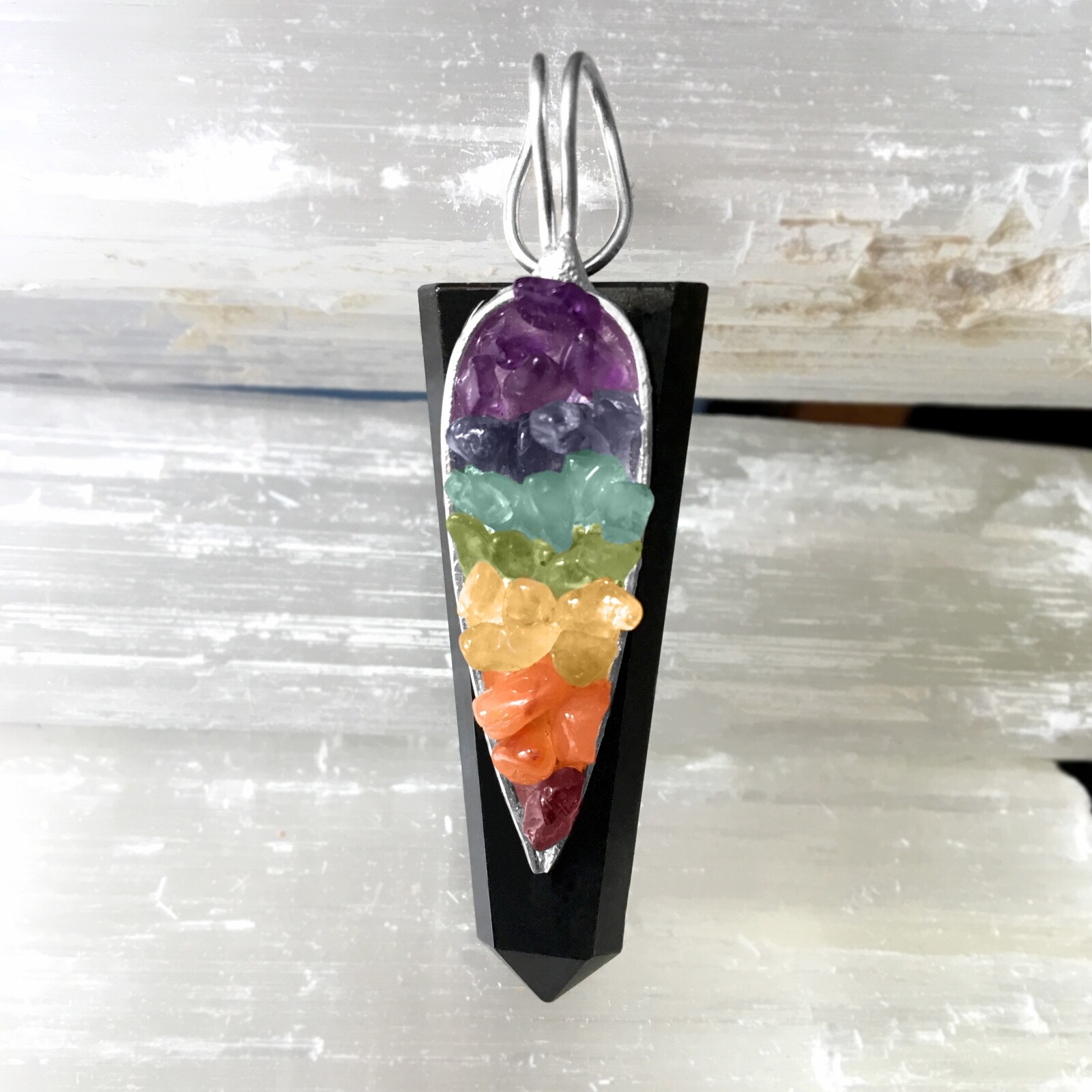 Black Tourmaline Crystal Chakra Pendant LARGE Sterling Silver Necklace CHARGED