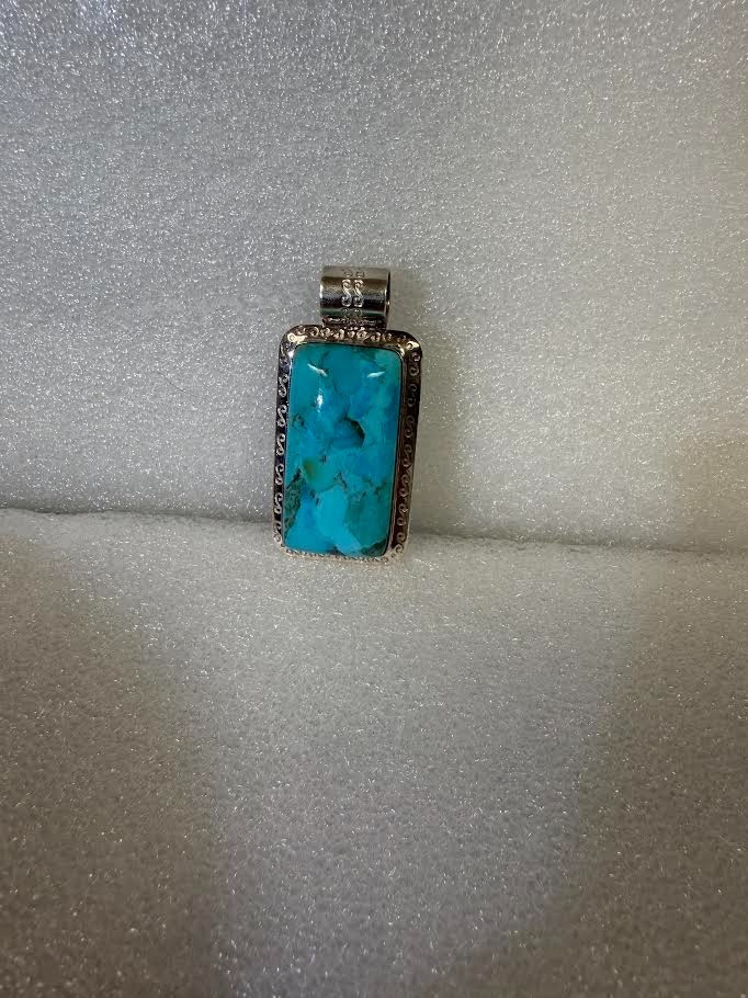 DTR Mine Finds by Jay King Sterling Silver & Turquoise Large Rectangular Pendant