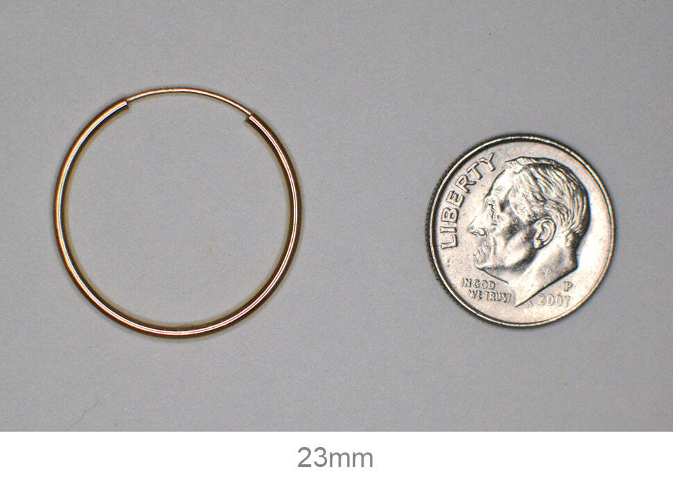 14k Yellow Gold Continuous Endless Hoop Earrings (1.5mm), All Sizes