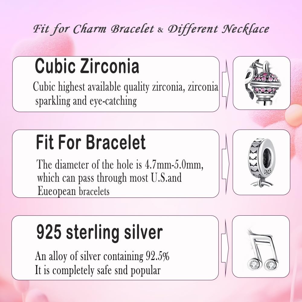 Microphone Charm 925 Sterling Silver Music Bead for Dangle Bracelet Case L