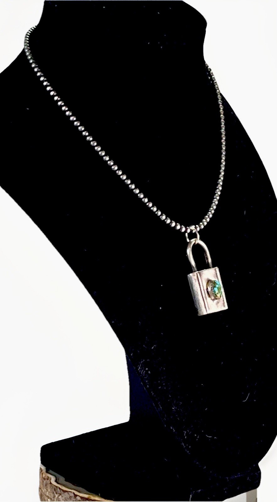 Sterling Silver Turquoise Padlock Pendant 925 Desert Pearl SW 16” Necklace 11.7g