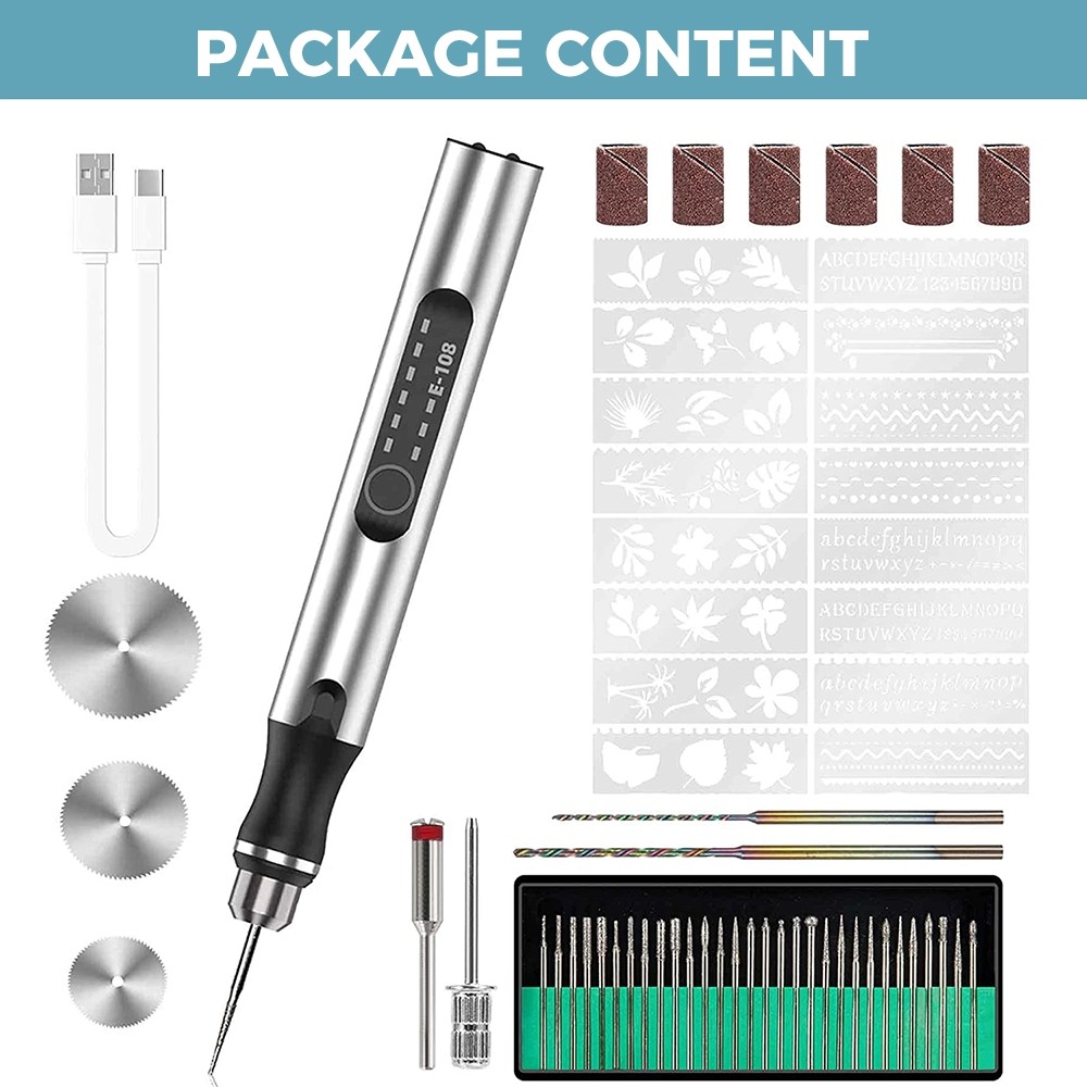 USB Rechargable Engraving Pen with 34 Bits Mini Electric DIY Engraver Cordless