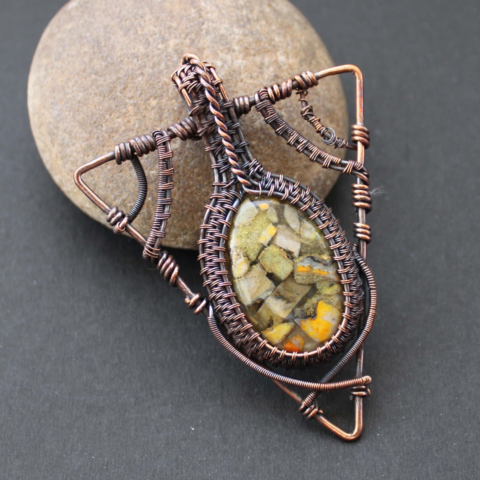 Copper Bumble Bee Jasper Pendant Copper Wire Wrapped Pendant Wire Wrap Jewelry