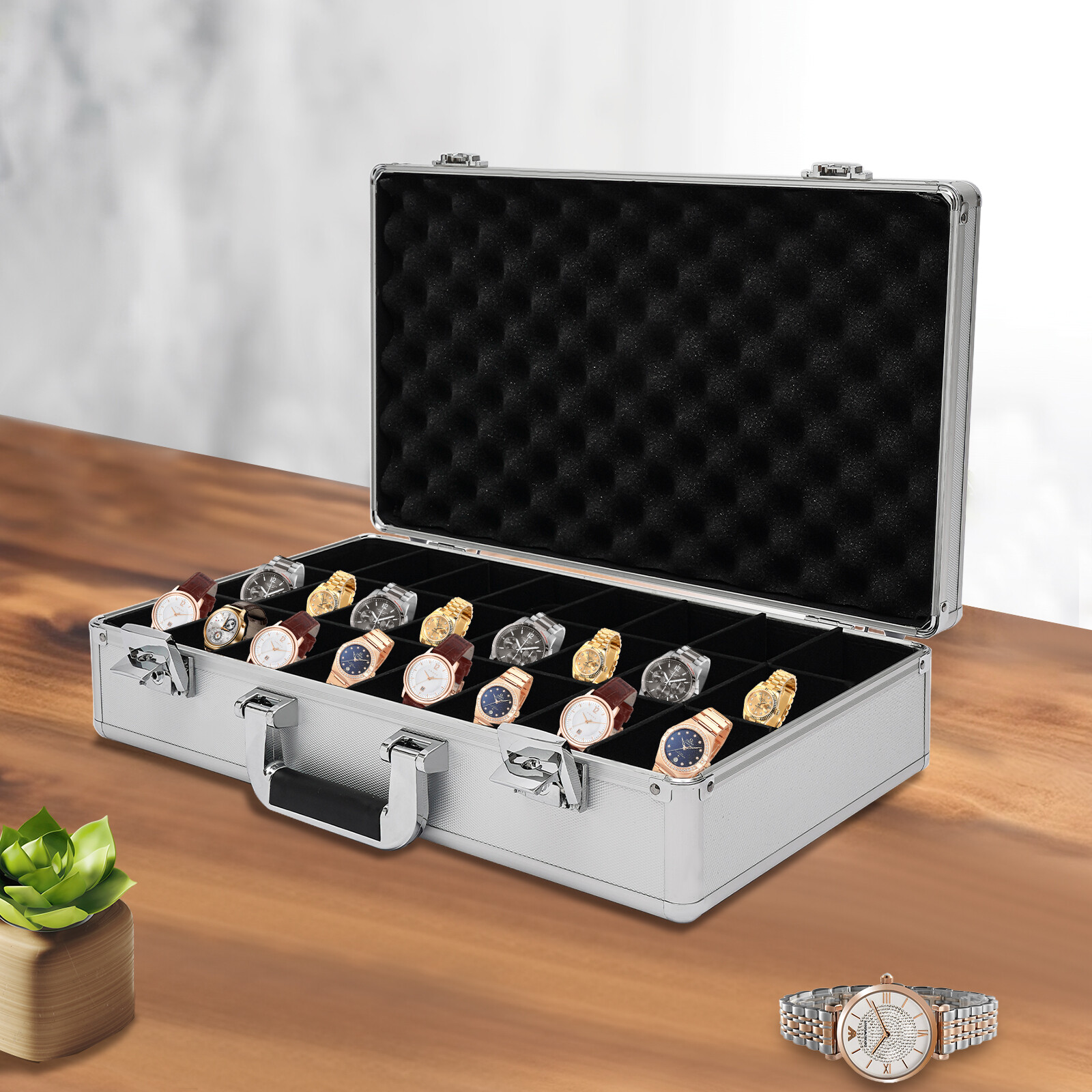 Watch Case Jewelry 24 Grid Aluminum Alloy Box Watch Case Briefcase Design Gift