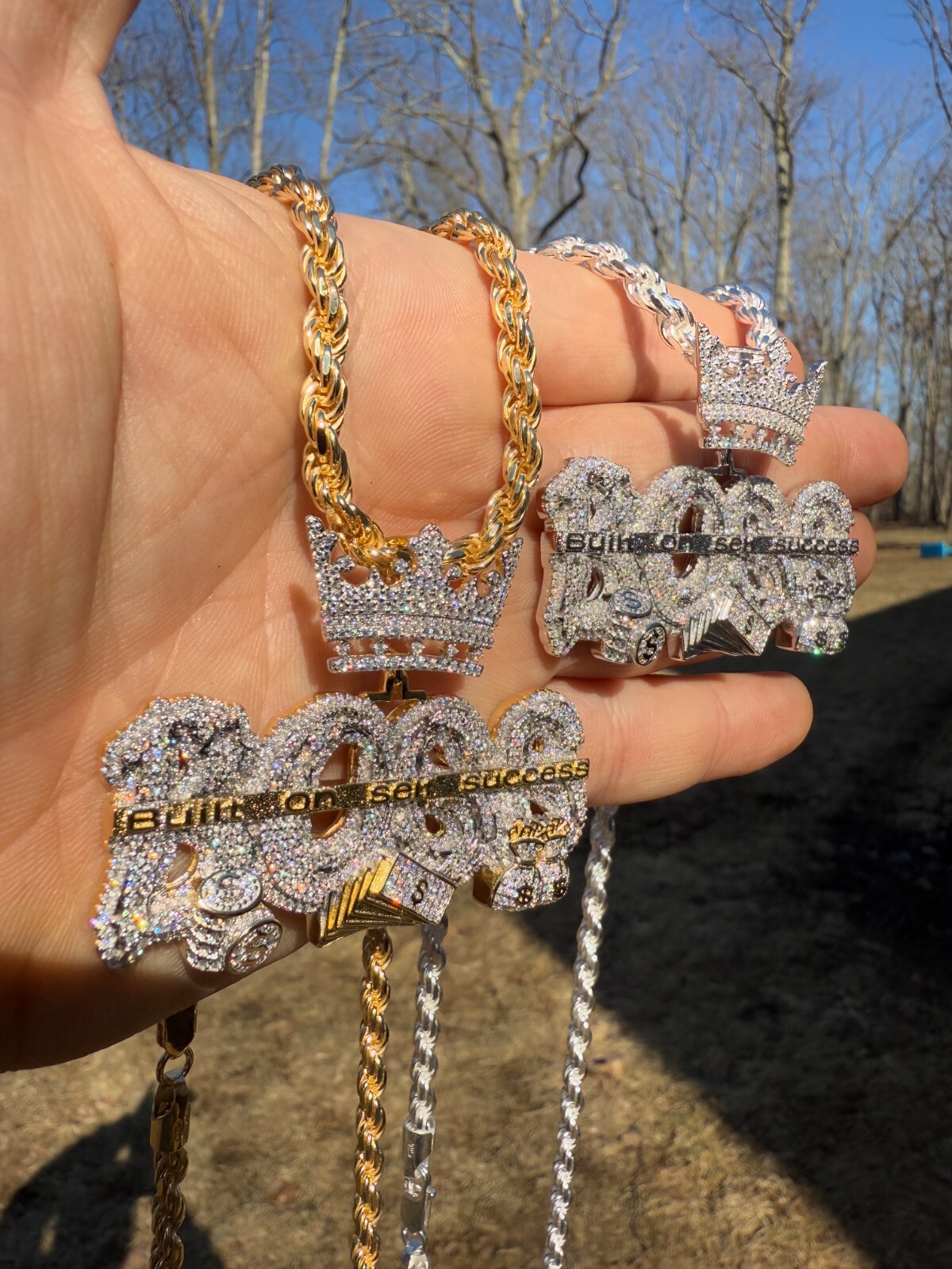 MOISSANITE BOSS & Crown “Built On Self Success” Iced Hip Hop Necklace Pendant