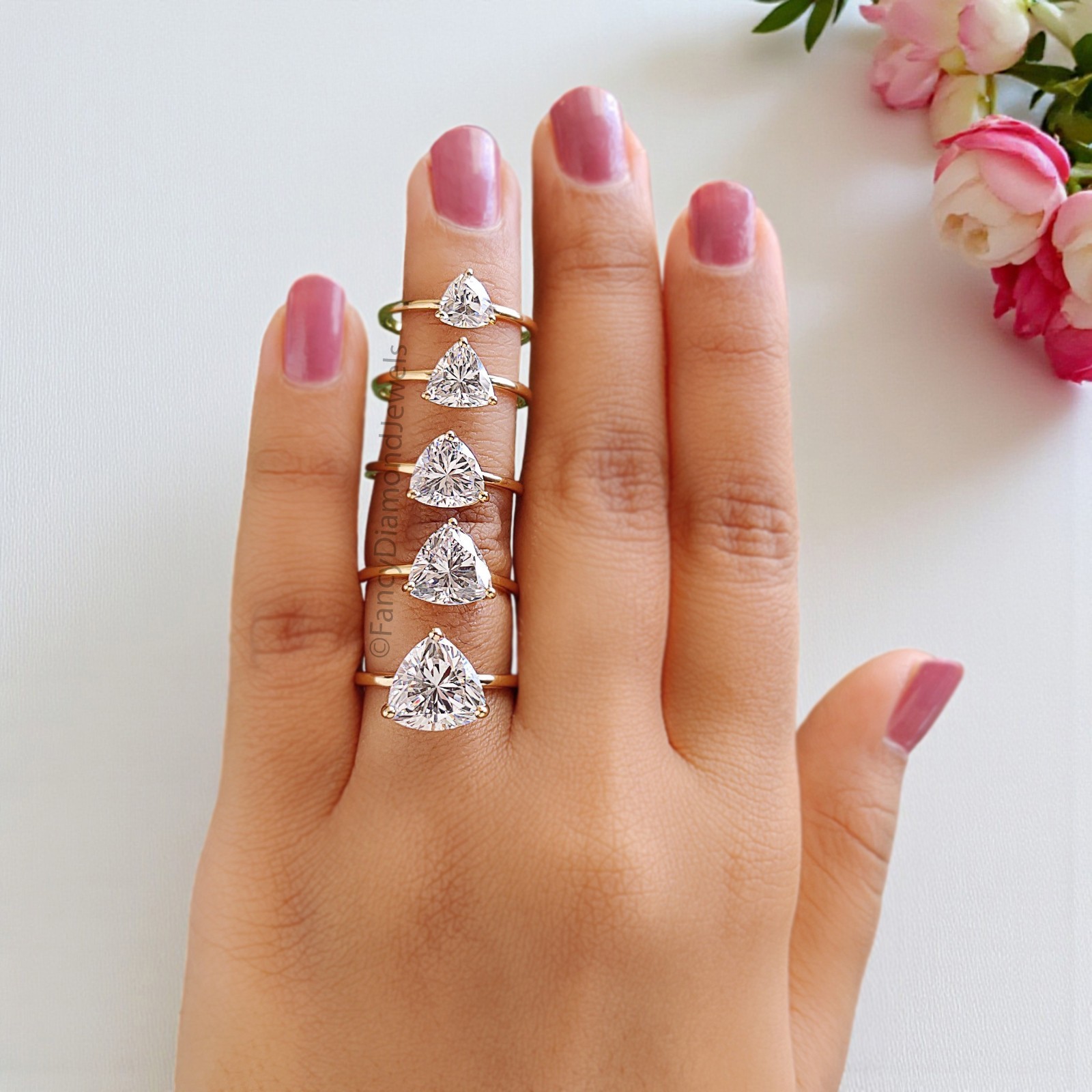 Trillion Cut Engagement ring 6mm 7mm 8mm 9mm 10mm Stone Ring Silver Ring FD439