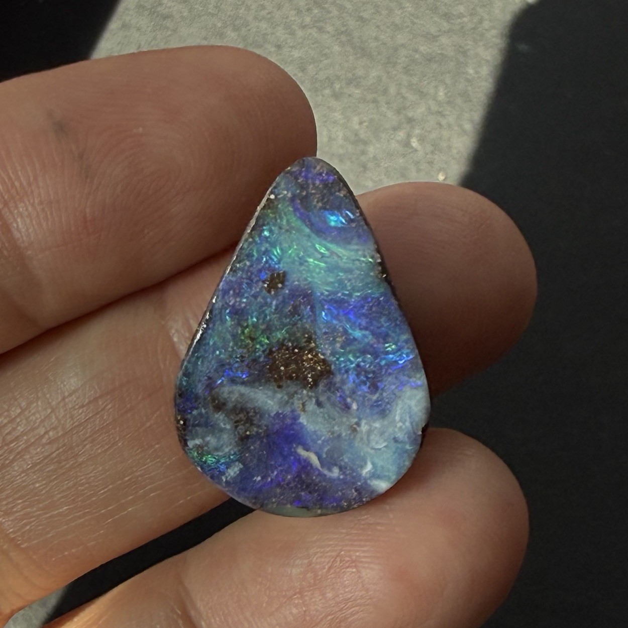 13.45ct 23.9x17x4.5mm Caribbean Blue Australian Boulder Opal Teardrop Cabochon