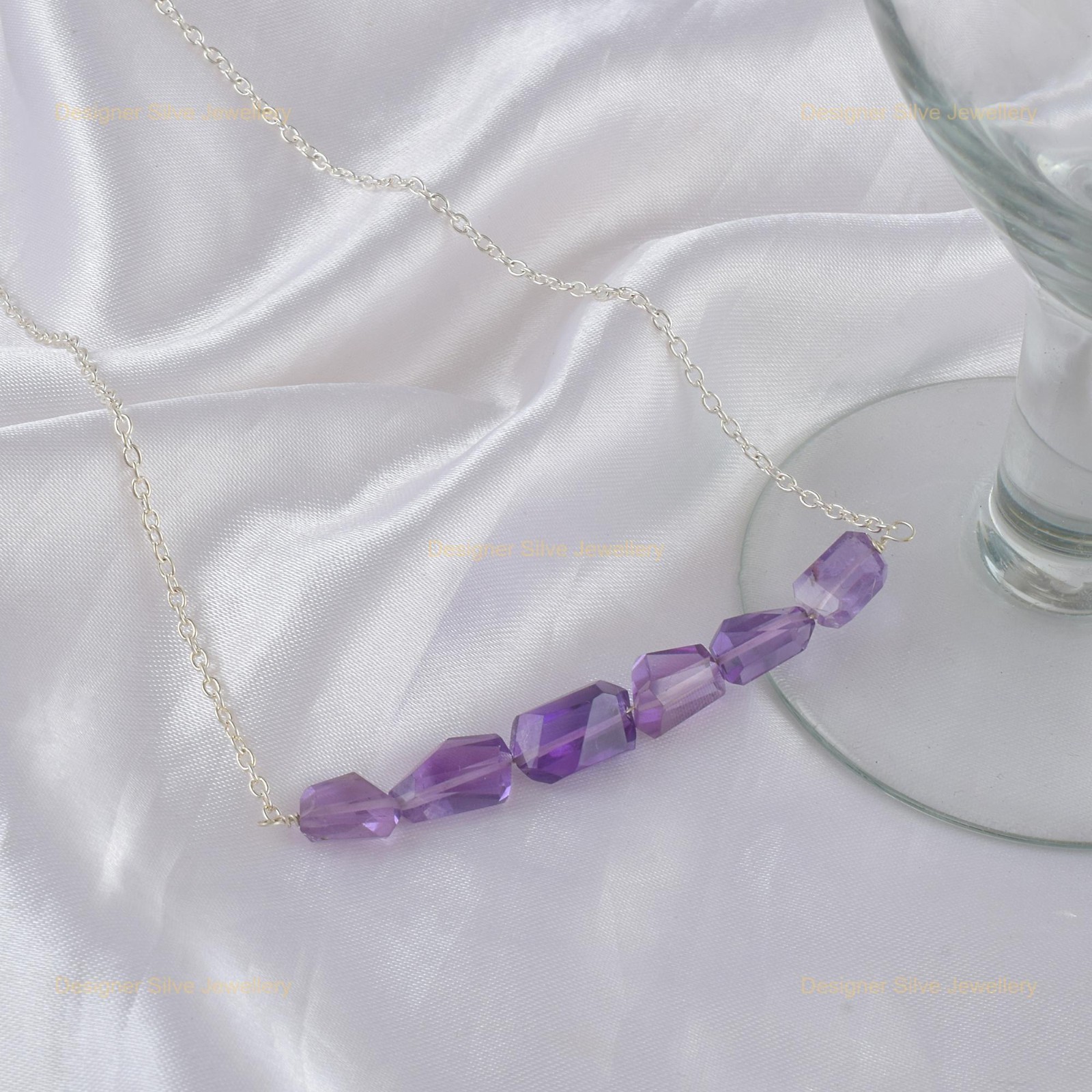 Halloween Deal Amethyst Stone New Beaded Wedding Necklace 18K Gold Finish Silver