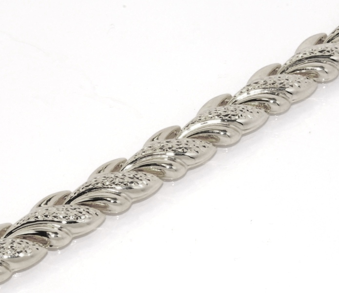 Diamond Cut Sparkly Leaf Stampato Bracelet Real Sterling Silver 925