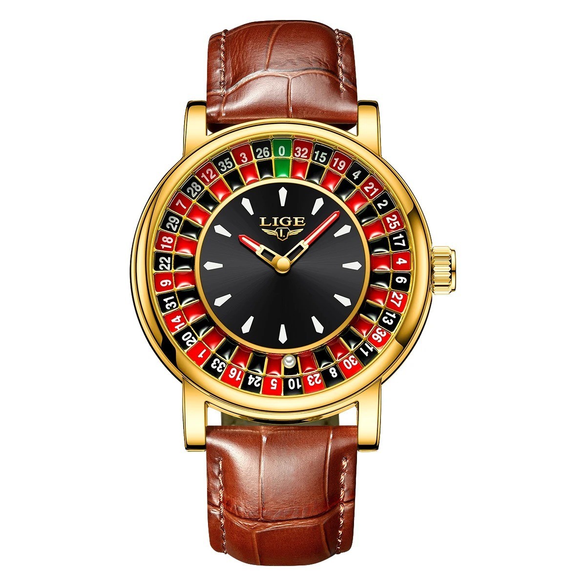 LIGE Men’s Roulette Casino Quartz Watch 49mm Rotating Dial Luminous Waterproof