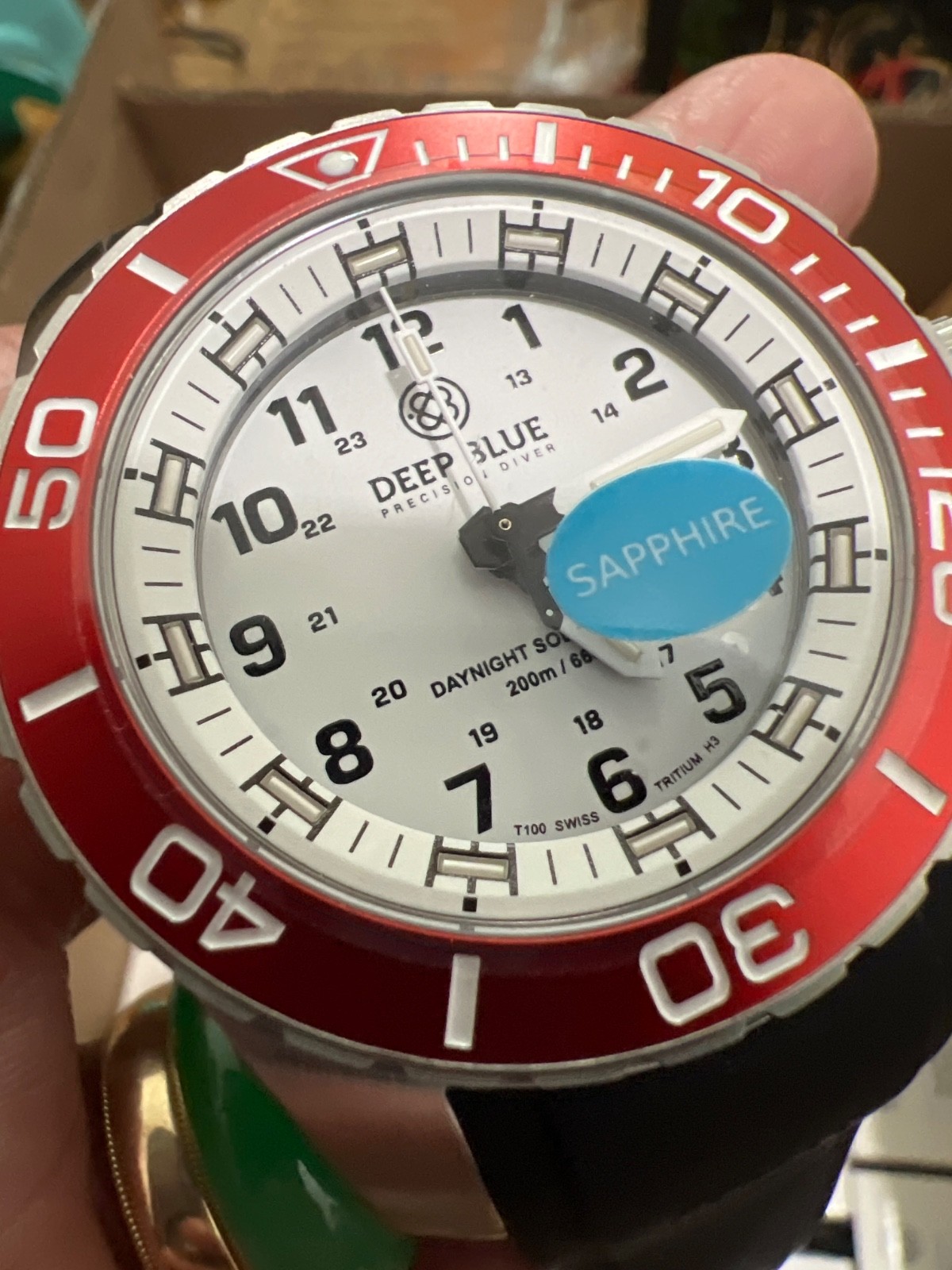 DEEP BLUE WATCHES❤️SOLOR SS DIVER🫶STRAP RED WHITE BEZEL🤩WHITE DIAL📞