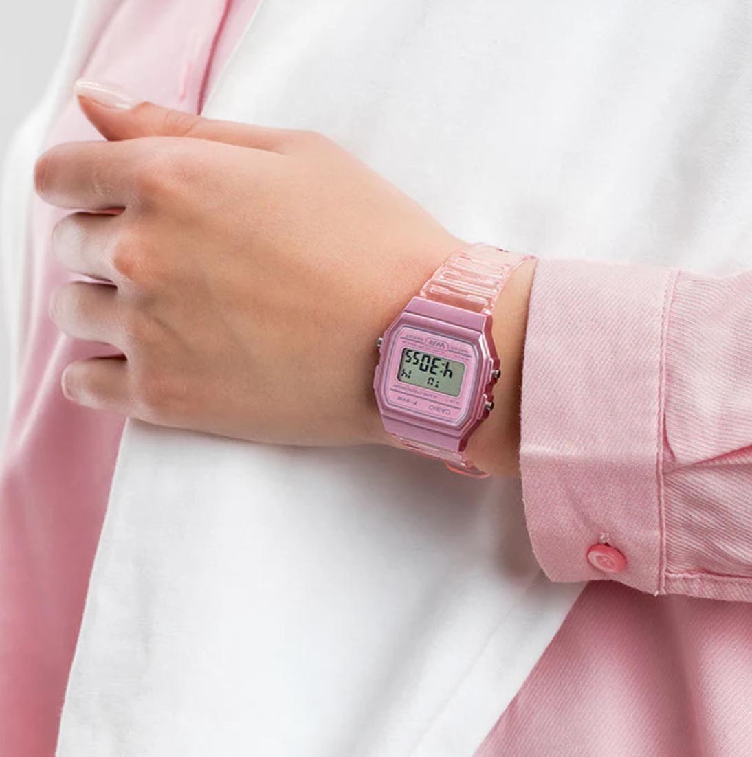 Casio Men’s Transparent Pink Digital Watch – F-91WS-4CF
