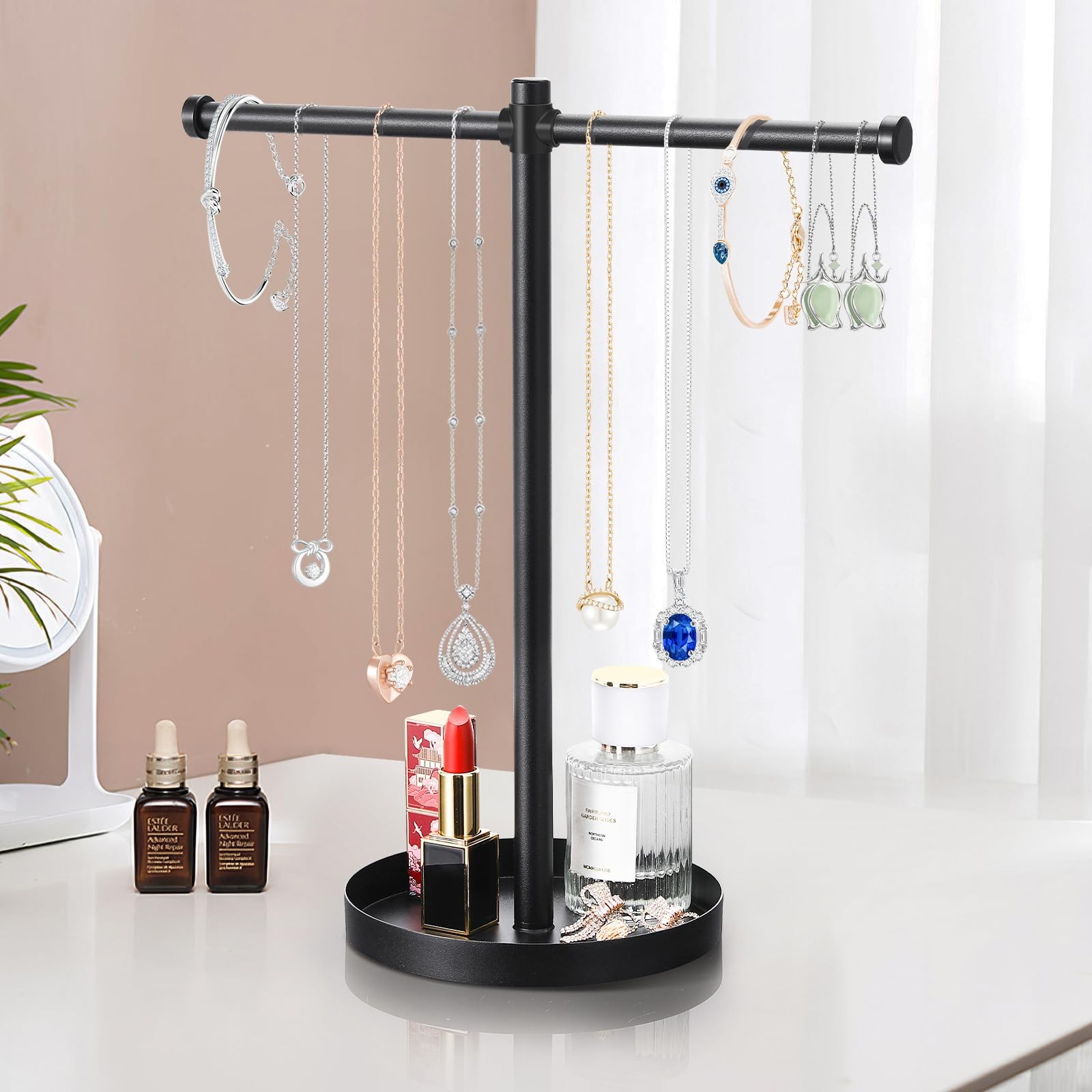 Organizador de joyas y collares, de metal resistente y de 32 cm de alto.