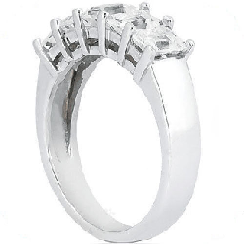 2.15 carat 5 Emerald Cut Diamond Ring 18k white Gold Anniversary Band GIA E VVS1