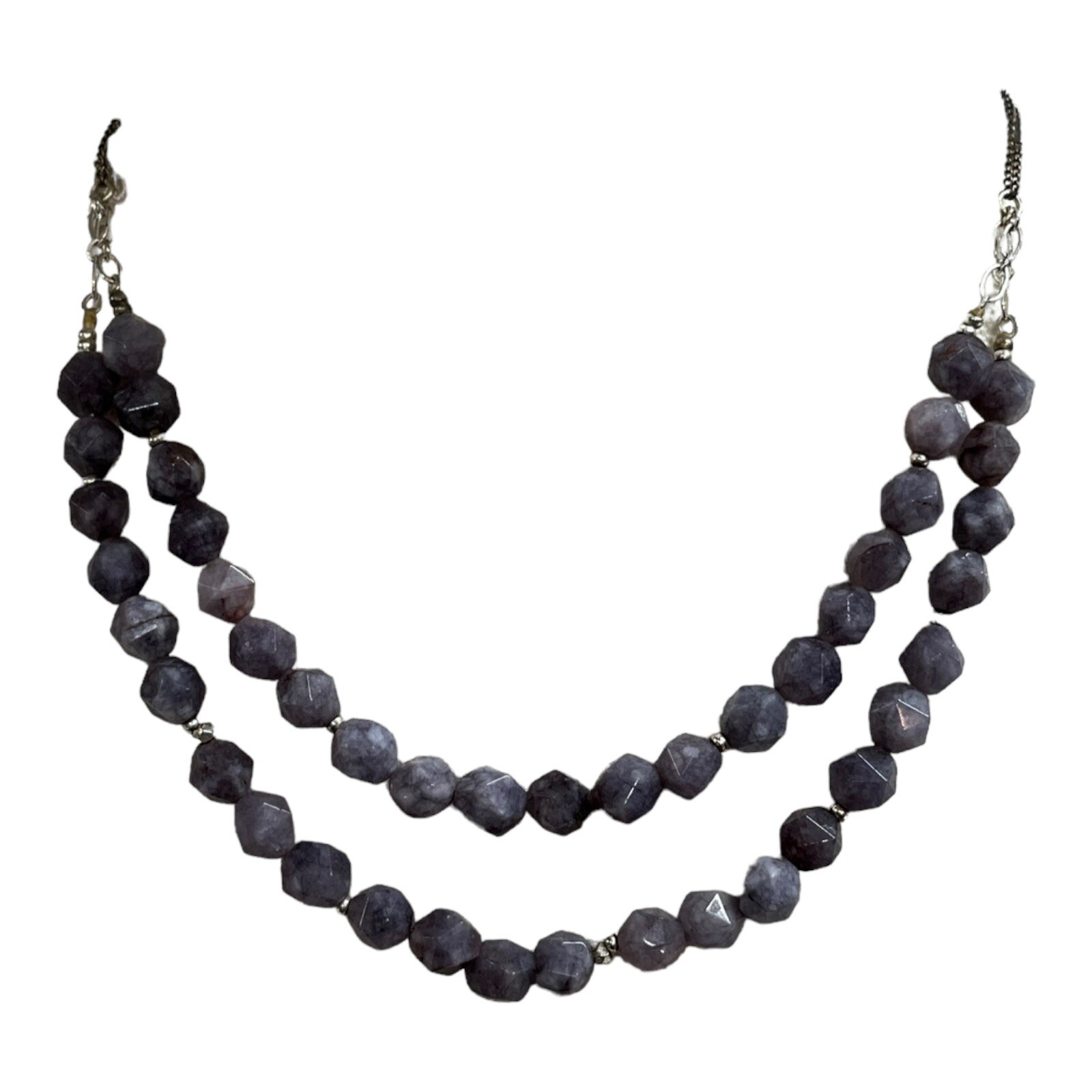Nakamol Double Strand Necklace Purple Stone Silver Tone