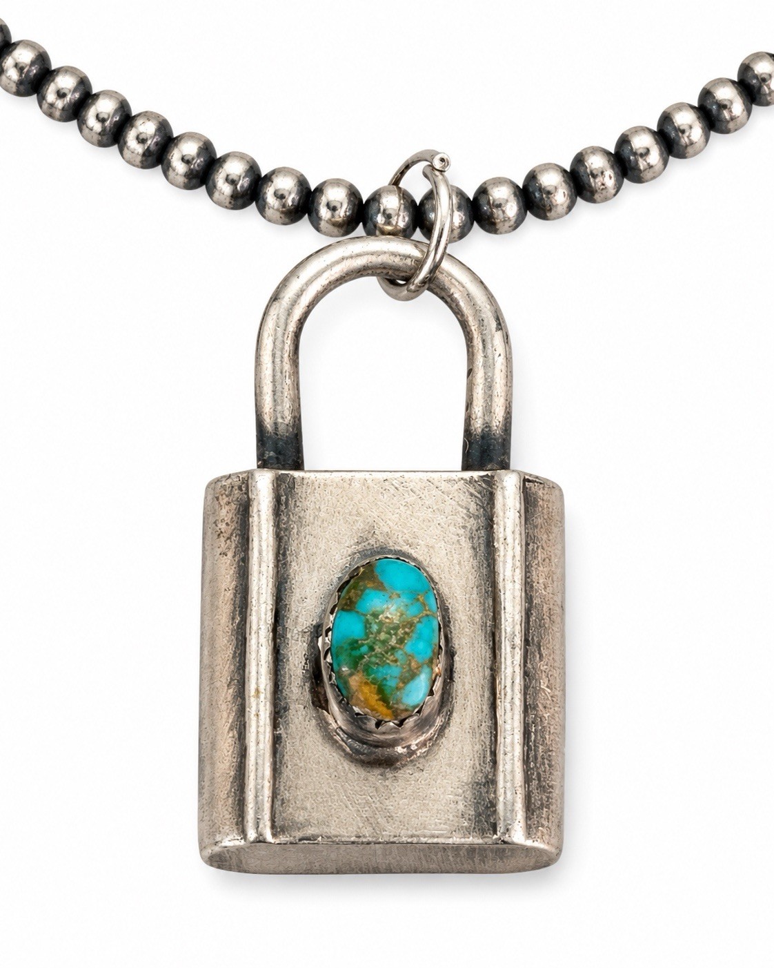 Sterling Silver Turquoise Padlock Pendant 925 Desert Pearl SW 16” Necklace 11.7g
