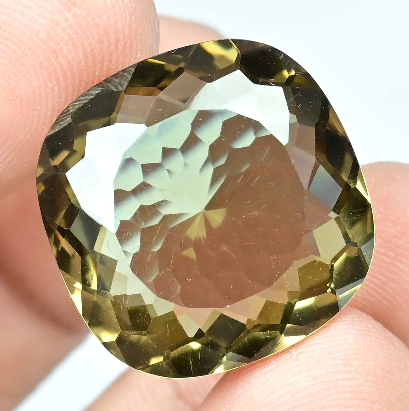 Natural Greenish Moldavite 26.75 Ct Cushion Certified Excellent Loose Gemstone