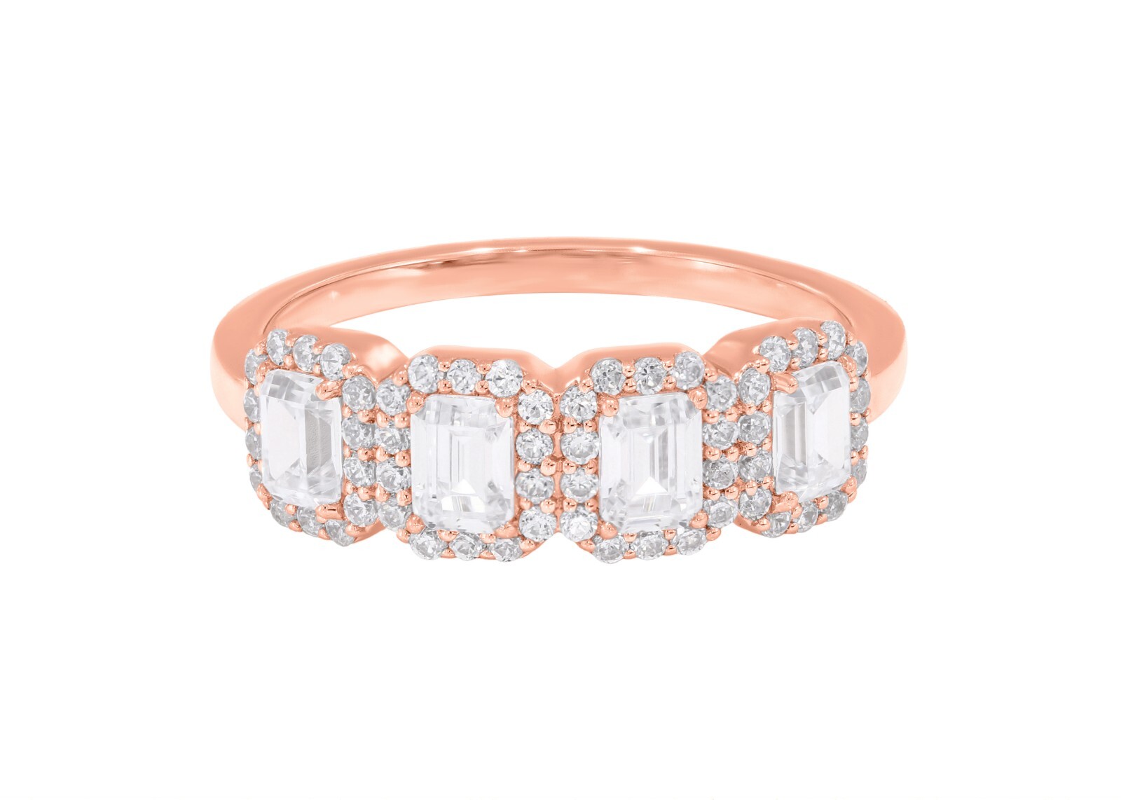 1.00 Ct Emerald & Round Cut Lab Grown Diamond Wedding Ring in Sterling Silver