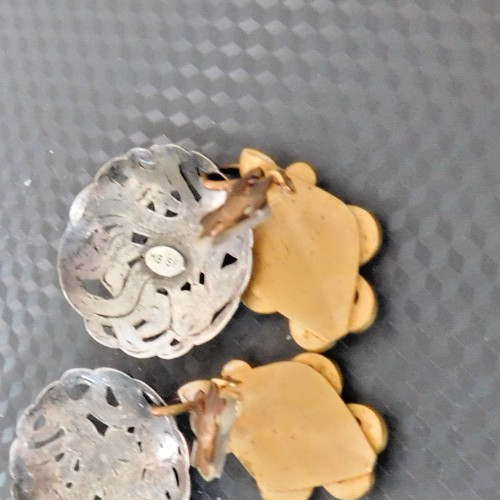 VTG Marjorie Baer MB SF Mixed Metal Etched Earrings Dangle Boho Clip On