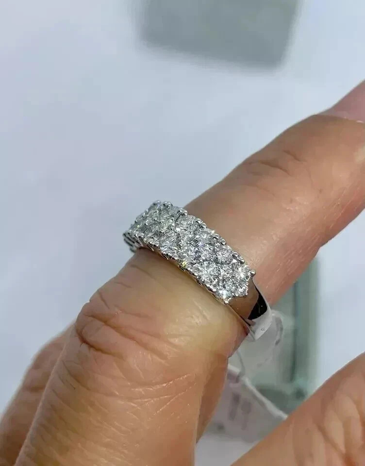 1.50Ct Round Cut Natural Diamond 14K Real White Gold Engagement Band Size 6 7 8