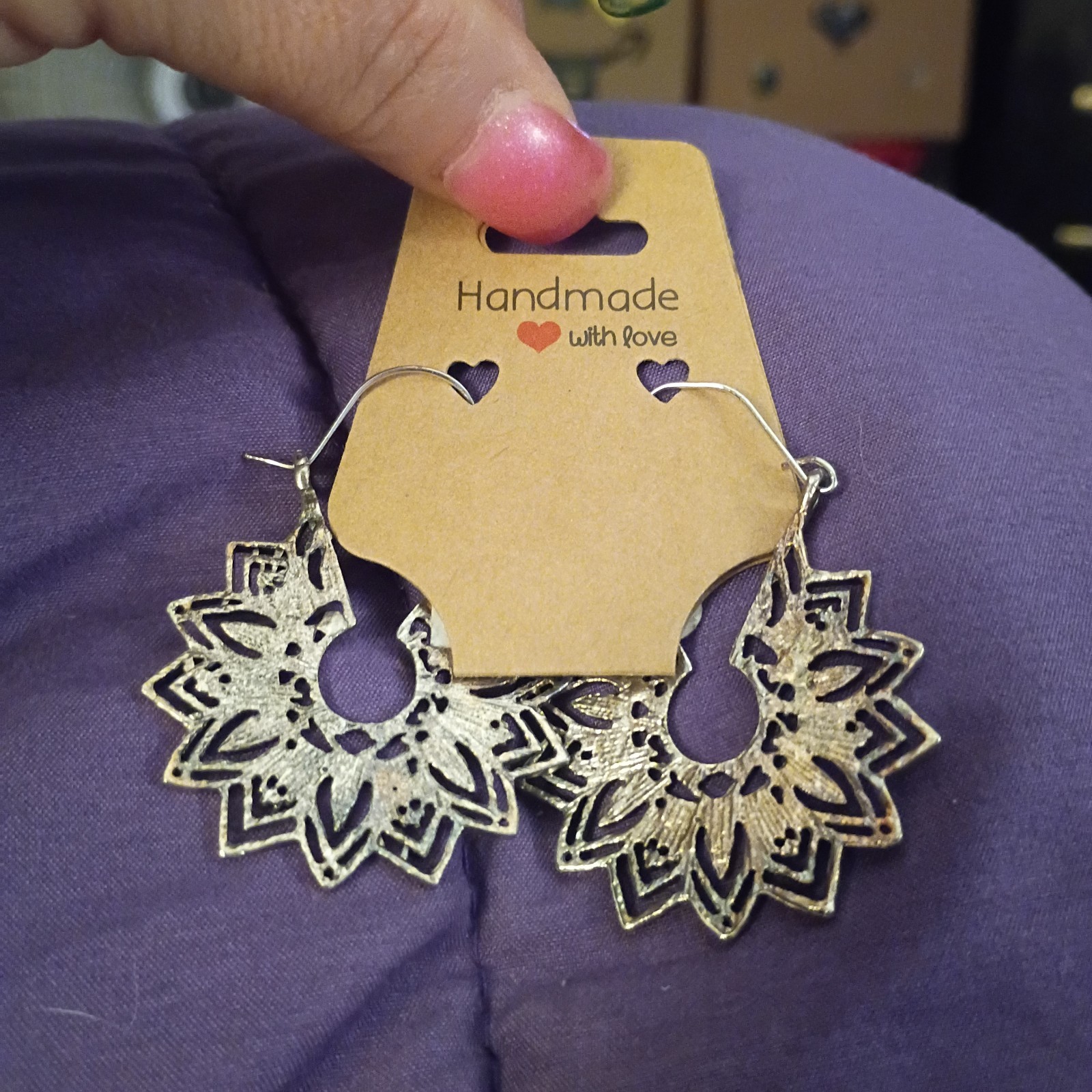 Handcrafted Silver Floral Flower Mandala Dangle/Drop Earrings, French Wire