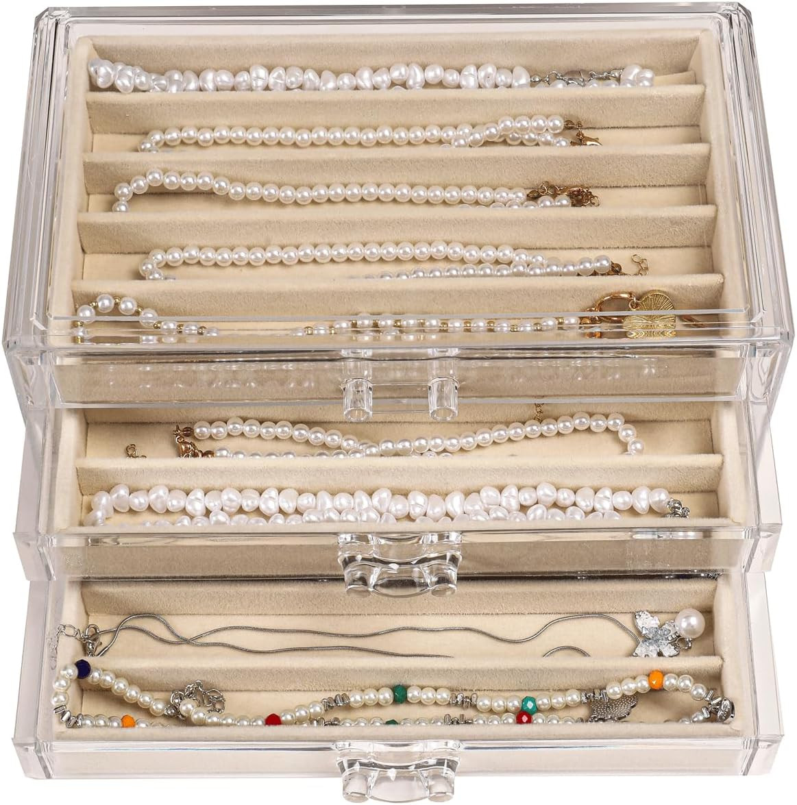 Necklace Organizer Box with Clear Lid, Dustproof Velvet Jewelry Holder Storage D