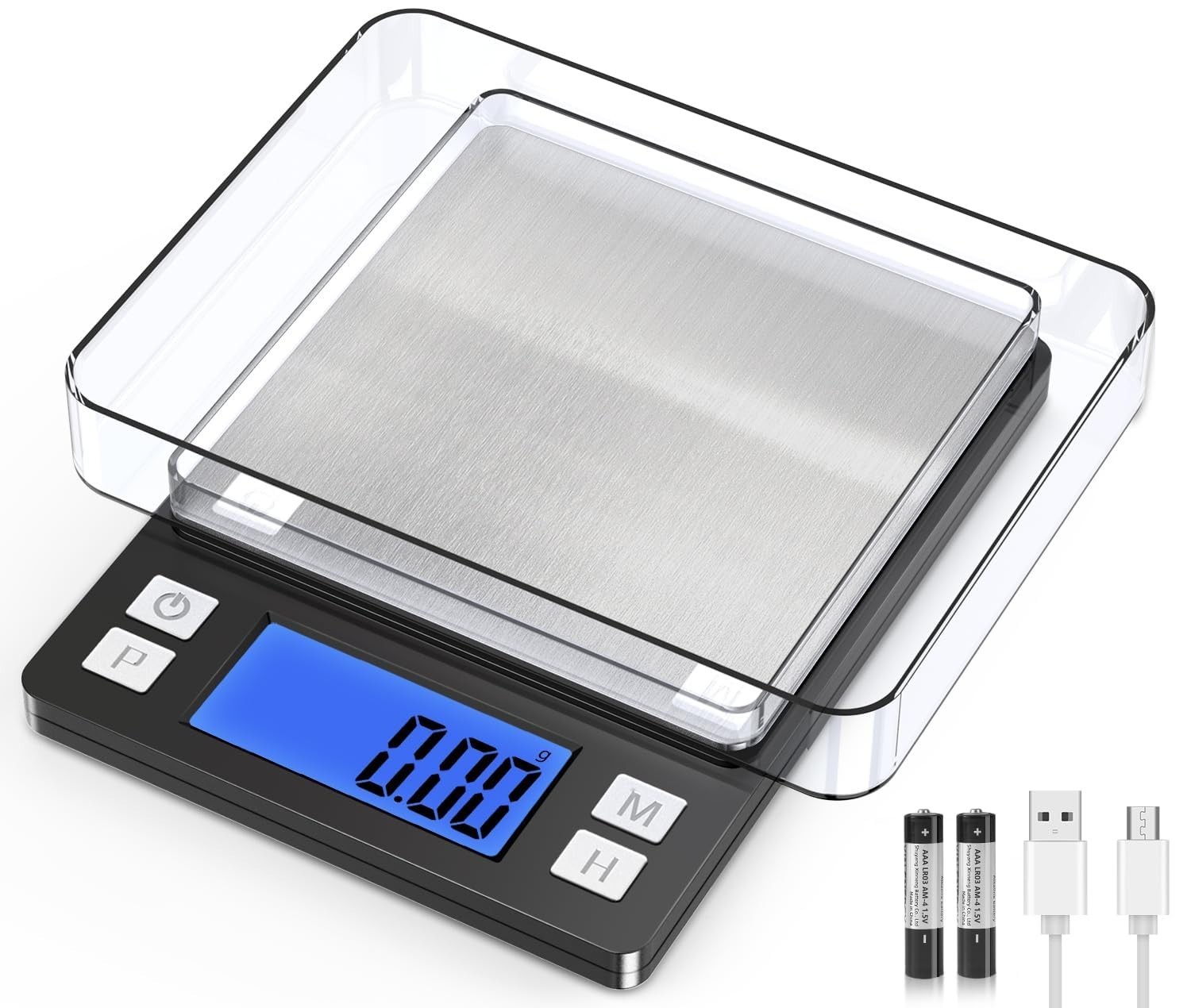 Small Digital Gram Scale 0.01g Precision, USB Rechargeable, 1kg Capacity, Larger