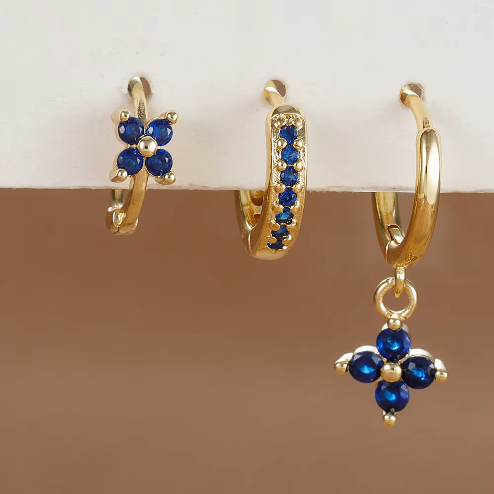 3PCS Stainless Steel Flower Drop Earrings Zircon Set UK