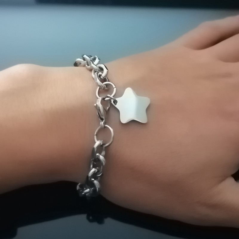 Star Stainless Steel Silver oval Chain Bangle Bracelet 17-23cm