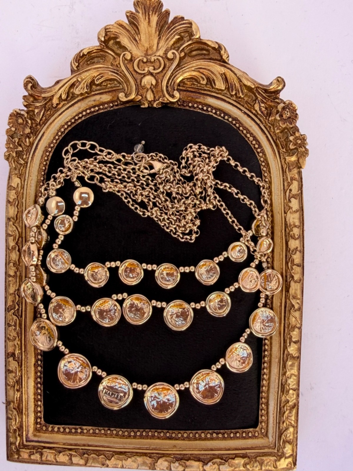 Vintage Napier Four Strand Graduated Gold Tone Bead Tailored Statement Necklace