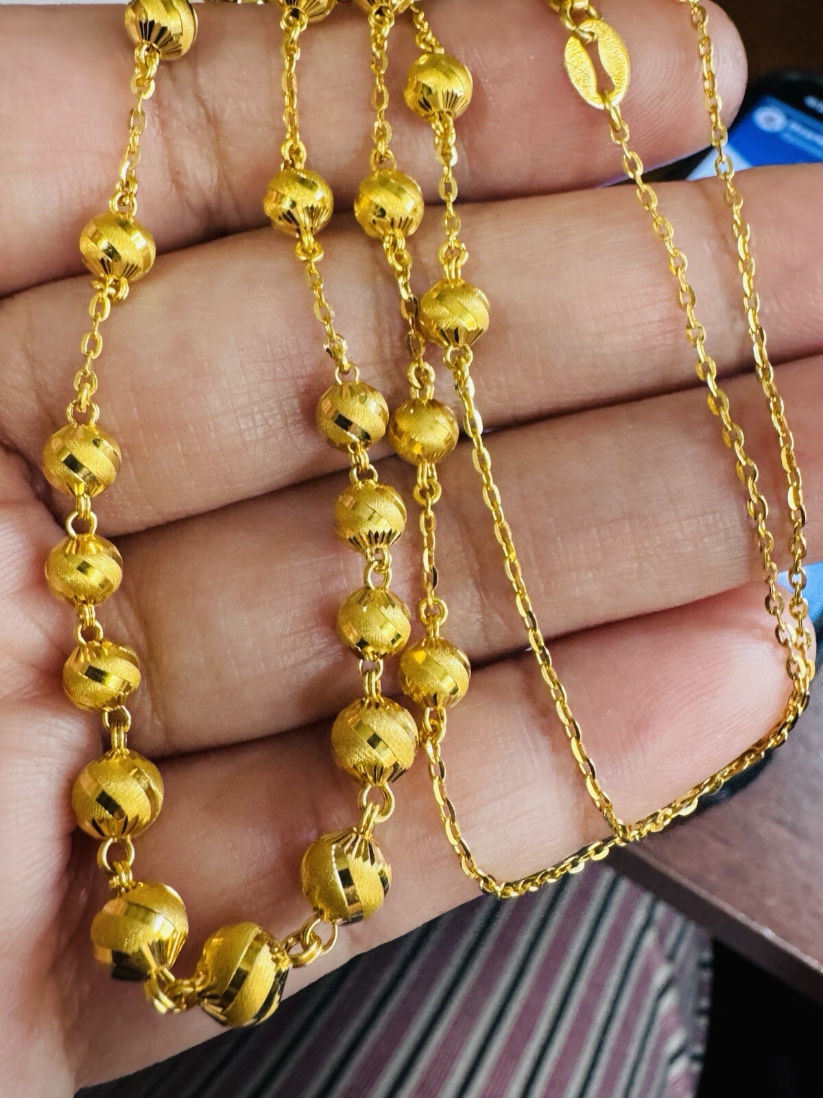 Women’s 22K 916 Yellow Real Gold Balls Beads Chain Necklace 20 Inch 11.93g