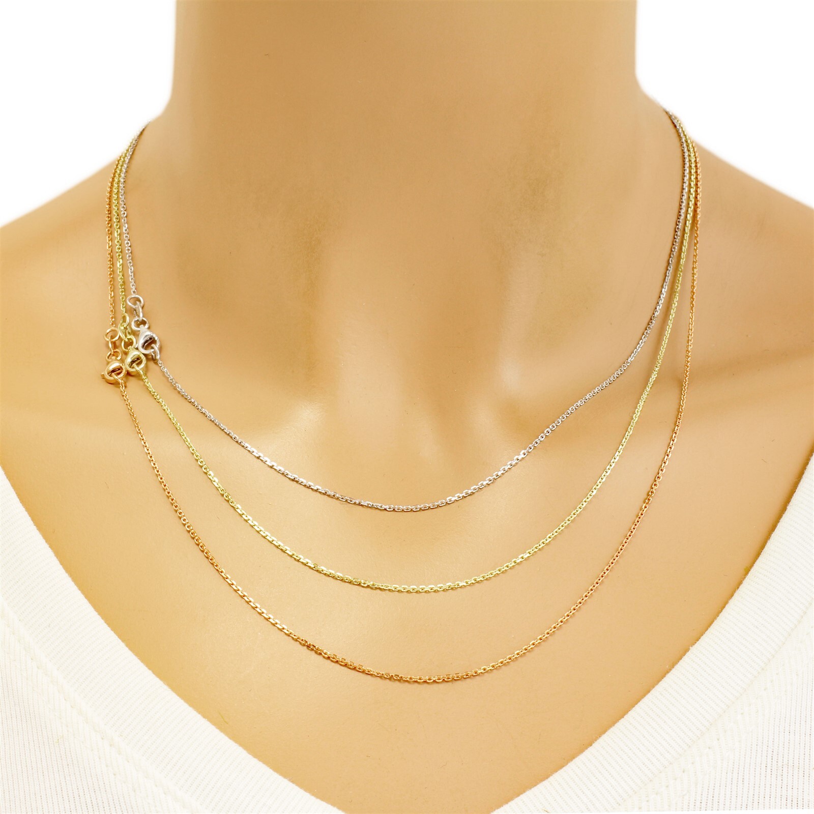Guaranteed 10K or 14K Yellow White or Rose Gold 1mm Cable Rolo Chain Necklace