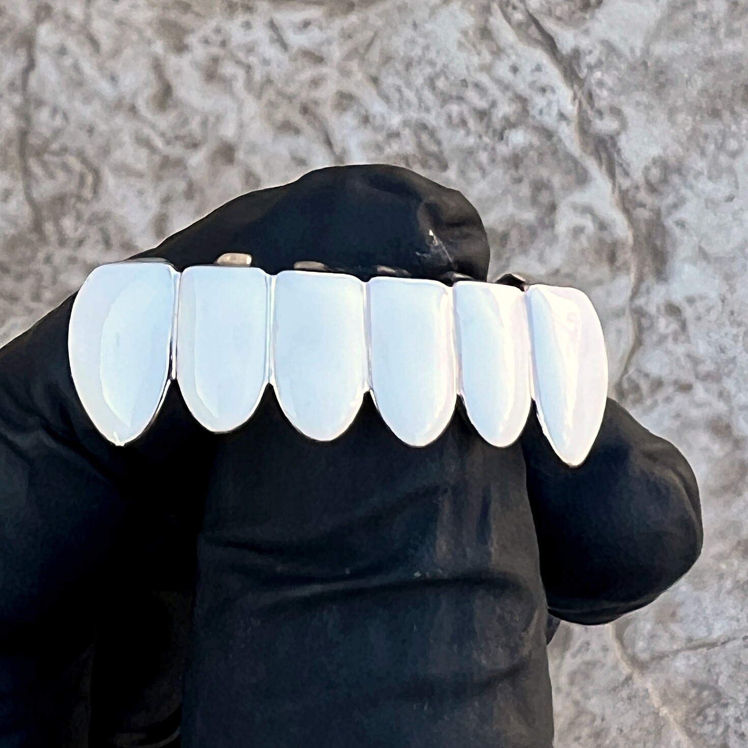 Real Solid 925 Sterling Silver White Enamel Grillz Bottom Row Six Teeth Grills