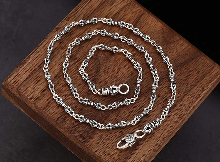 Tibetan Vajra Amulet Chain 925 sterling Silver Men Spiritual Protection Necklace